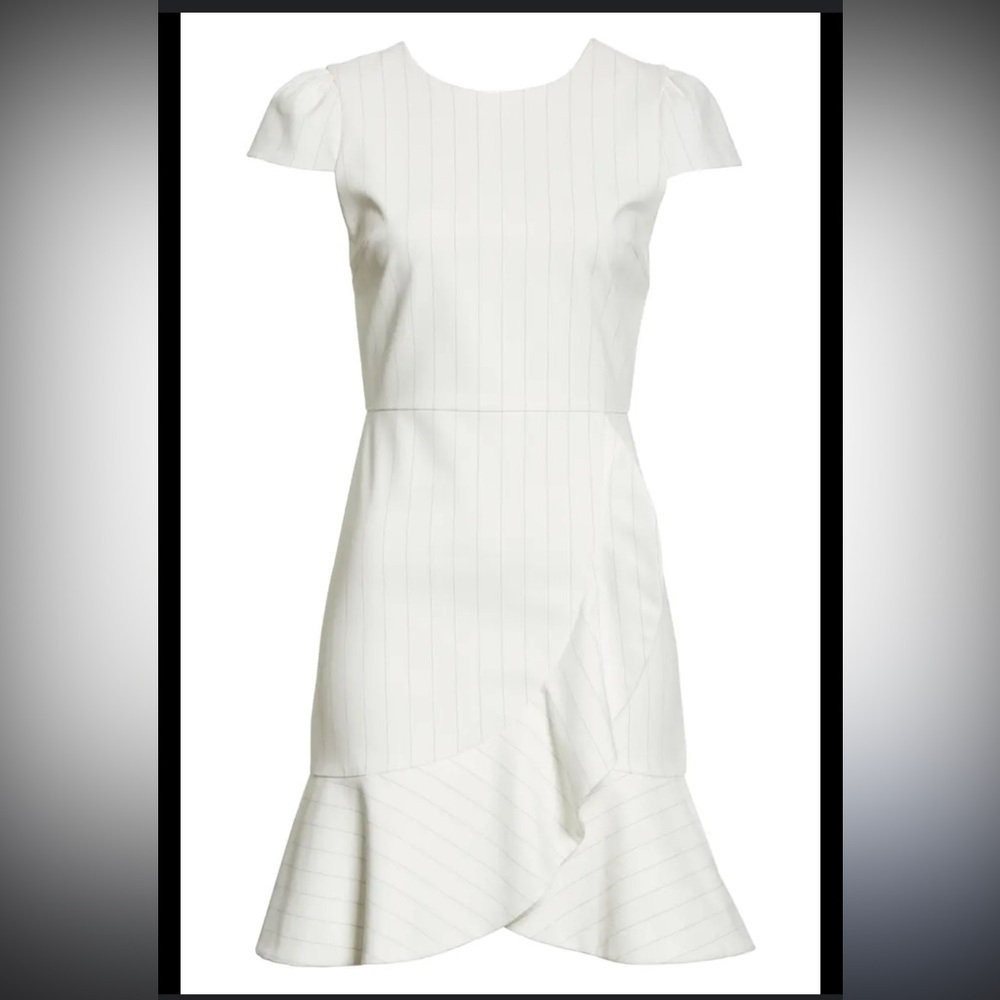 Alice + Olivia Kirby Riffle pinstripe dress back zip 12 ivory